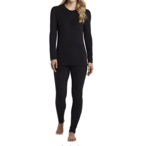 Cuddl Duds Top and Pants Set Size Large Fleecewear With Stretch Black Loungewear - Picture 1 of 9